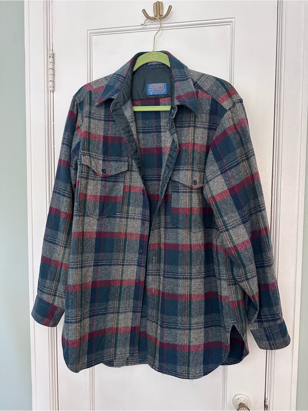 Pendleton Wool Plaid Button-Up Flannel Jacket - Gray, Blue & Red